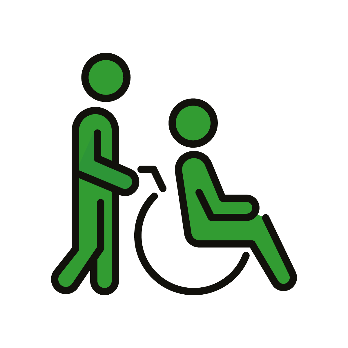 symbol osoby na wózku z asystentem